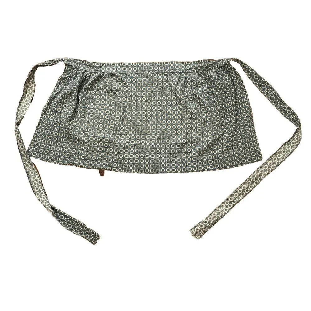 Vintage 1970s Green Geometric Floral Kitchen Apron One Size Pocket Handmade
